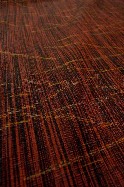 Photo10: P0408O Vintage Japanese kimono Dark Red TSUMUGI pongee for women / Silk. Stripes (Grade B) (10)