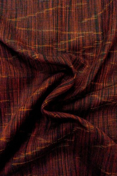 Photo11: P0408O Vintage Japanese kimono Dark Red TSUMUGI pongee for women / Silk. Stripes (Grade B) (11)