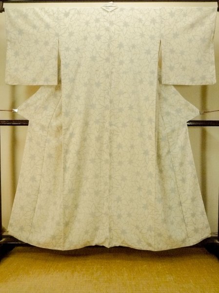 Photo2: P0408P Vintage Japanese kimono White ORI woven for women / Silk. Flower (Grade C) (2)