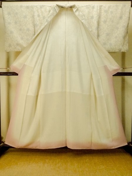 Photo3: P0408P Vintage Japanese kimono White ORI woven for women / Silk. Flower (Grade C) (3)