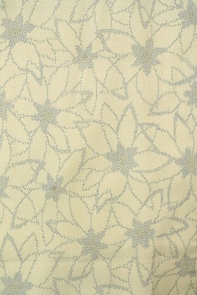 Photo4: P0408P Vintage Japanese kimono White ORI woven for women / Silk. Flower (Grade C) (4)