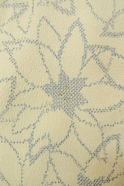 Photo5: P0408P Vintage Japanese kimono White ORI woven for women / Silk. Flower (Grade C) (5)