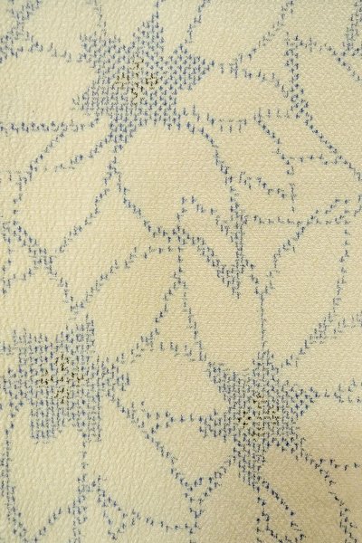 Photo6: P0408P Vintage Japanese kimono White ORI woven for women / Silk. Flower (Grade C) (6)