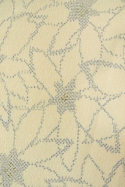 Photo7: P0408P Vintage Japanese kimono White ORI woven for women / Silk. Flower (Grade C) (7)