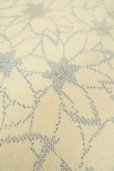 Photo9: P0408P Vintage Japanese kimono White ORI woven for women / Silk. Flower (Grade C) (9)
