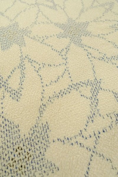 Photo10: P0408P Vintage Japanese kimono White ORI woven for women / Silk. Flower (Grade C) (10)