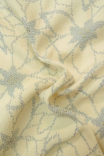 Photo11: P0408P Vintage Japanese kimono White ORI woven for women / Silk. Flower (Grade C) (11)
