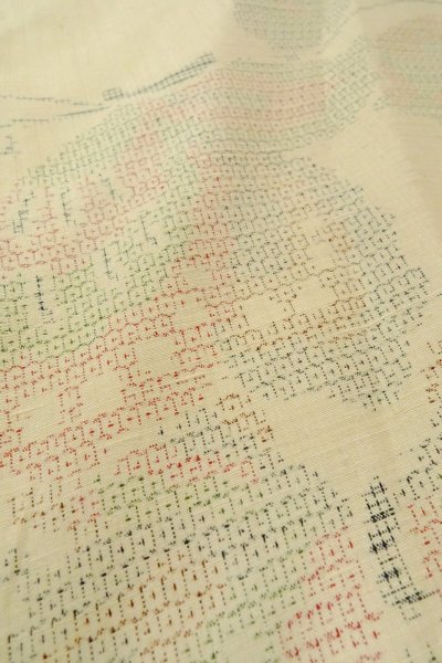 Photo8: P0408Q Vintage Japanese kimono Pale Ivory YUUKI-TSUMUGI for women / Silk. Butterfly (Grade C) (8)