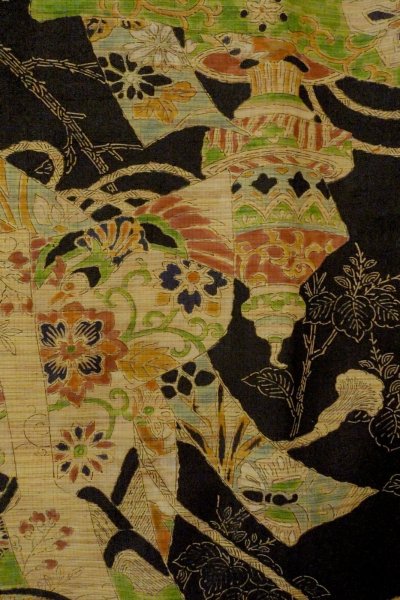 Photo4: Mint P0408S Vintage Japanese kimono Black TSUMUGI pongee for women / Silk. KIRI paulownia (Grade A) (4)