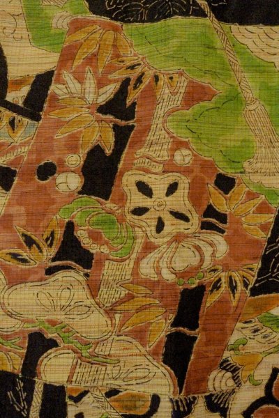 Photo7: Mint P0408S Vintage Japanese kimono Black TSUMUGI pongee for women / Silk. KIRI paulownia (Grade A) (7)
