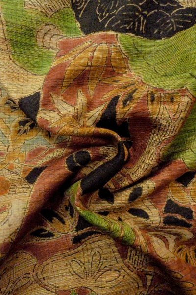 Photo12: Mint P0408S Vintage Japanese kimono Black TSUMUGI pongee for women / Silk. KIRI paulownia (Grade A) (12)