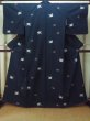 Photo2: P0408T Used Japanese kimono Dark Navy Blue TSUMUGI pongee for women / Silk. Camellia (Grade A+) (2)