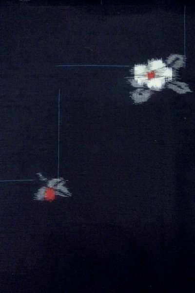 Photo4: P0408T Used Japanese kimono Dark Navy Blue TSUMUGI pongee for women / Silk. Camellia (Grade A+) (4)