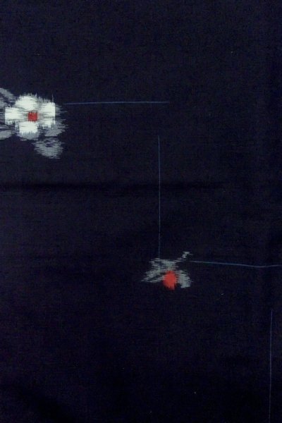 Photo5: P0408T Used Japanese kimono Dark Navy Blue TSUMUGI pongee for women / Silk. Camellia (Grade A+) (5)