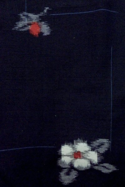 Photo7: P0408T Used Japanese kimono Dark Navy Blue TSUMUGI pongee for women / Silk. Camellia (Grade A+) (7)