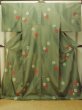 Photo2: P0408U Vintage Japanese kimono Grayish Green TSUMUGI pongee for women / Silk. Stripes, Umbrella pattern (Grade B) (2)