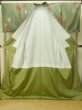 Photo3: P0408U Vintage Japanese kimono Grayish Green TSUMUGI pongee for women / Silk. Stripes, Umbrella pattern (Grade B) (3)