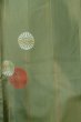 Photo5: P0408U Vintage Japanese kimono Grayish Green TSUMUGI pongee for women / Silk. Stripes, Umbrella pattern (Grade B) (5)