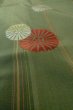 Photo8: P0408U Vintage Japanese kimono Grayish Green TSUMUGI pongee for women / Silk. Stripes, Umbrella pattern (Grade B) (8)