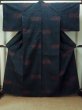 Photo2: P0408V Vintage Japanese kimono Dark Navy Blue TSUMUGI pongee for women / Silk. Abstract pattern (Grade B) (2)