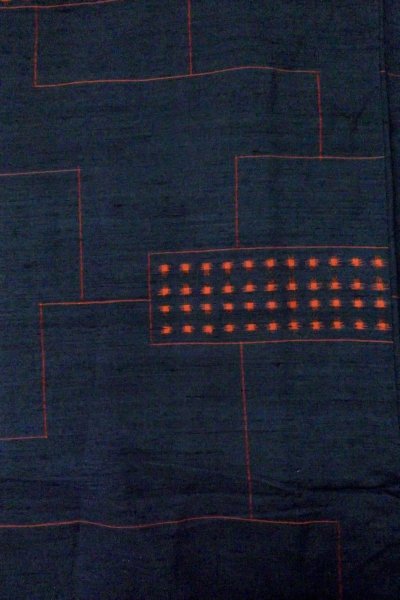 Photo5: P0408V Vintage Japanese kimono Dark Navy Blue TSUMUGI pongee for women / Silk. Abstract pattern (Grade B) (5)
