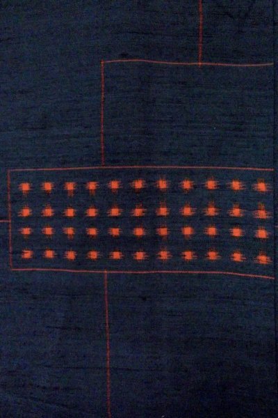 Photo6: P0408V Vintage Japanese kimono Dark Navy Blue TSUMUGI pongee for women / Silk. Abstract pattern (Grade B) (6)