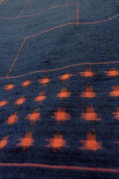 Photo10: P0408V Vintage Japanese kimono Dark Navy Blue TSUMUGI pongee for women / Silk. Abstract pattern (Grade B) (10)