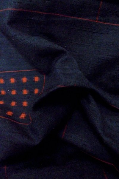 Photo11: P0408V Vintage Japanese kimono Dark Navy Blue TSUMUGI pongee for women / Silk. Abstract pattern (Grade B) (11)