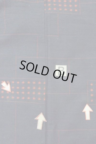 Photo15: P0408V Vintage Japanese kimono Dark Navy Blue TSUMUGI pongee for women / Silk. Abstract pattern (Grade B) (15)