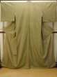 Photo2: P0408W Vintage Japanese kimono Grayish Green TSUMUGI pongee for women / Silk. (Grade B) (2)
