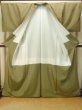 Photo3: P0408W Vintage Japanese kimono Grayish Green TSUMUGI pongee for women / Silk. (Grade B) (3)