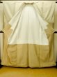 Photo3: P0408X Vintage Japanese kimono Light Greenish Ivory TSUMUGI pongee for women / Silk. Plaid Checks (Grade B) (3)