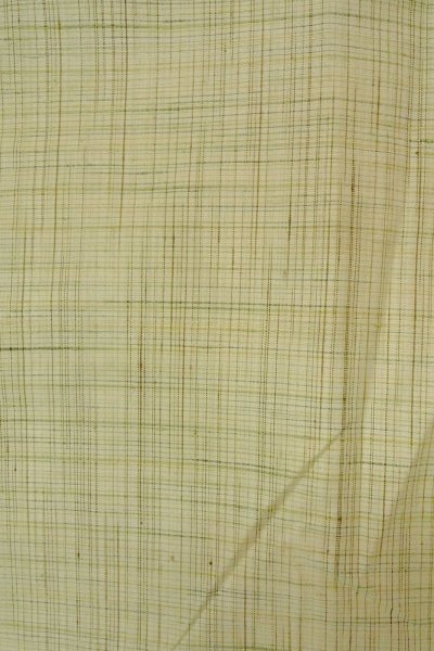 Photo1: P0408X Vintage Japanese kimono Light Greenish Ivory TSUMUGI pongee for women / Silk. Plaid Checks (Grade B) (1)