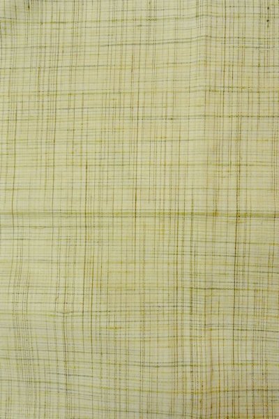 Photo4: P0408X Vintage Japanese kimono Light Greenish Ivory TSUMUGI pongee for women / Silk. Plaid Checks (Grade B) (4)