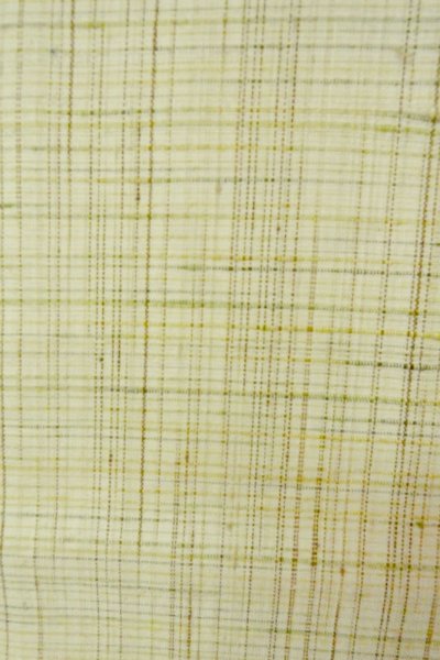 Photo6: P0408X Vintage Japanese kimono Light Greenish Ivory TSUMUGI pongee for women / Silk. Plaid Checks (Grade B) (6)