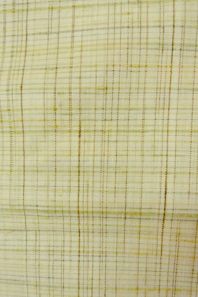 Photo7: P0408X Vintage Japanese kimono Light Greenish Ivory TSUMUGI pongee for women / Silk. Plaid Checks (Grade B) (7)