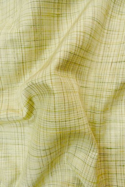 Photo11: P0408X Vintage Japanese kimono Light Greenish Ivory TSUMUGI pongee for women / Silk. Plaid Checks (Grade B) (11)