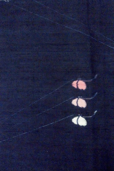 Photo4: P0408Y Vintage Japanese kimono Dark Navy Blue TSUMUGI pongee for women / Silk. Butterfly (Grade B) (4)