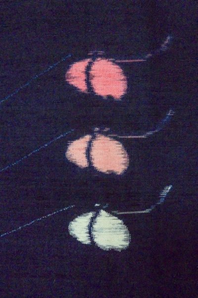 Photo1: P0408Y Vintage Japanese kimono Dark Navy Blue TSUMUGI pongee for women / Silk. Butterfly (Grade B) (1)
