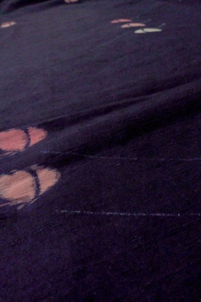 Photo7: P0408Y Vintage Japanese kimono Dark Navy Blue TSUMUGI pongee for women / Silk. Butterfly (Grade B) (7)