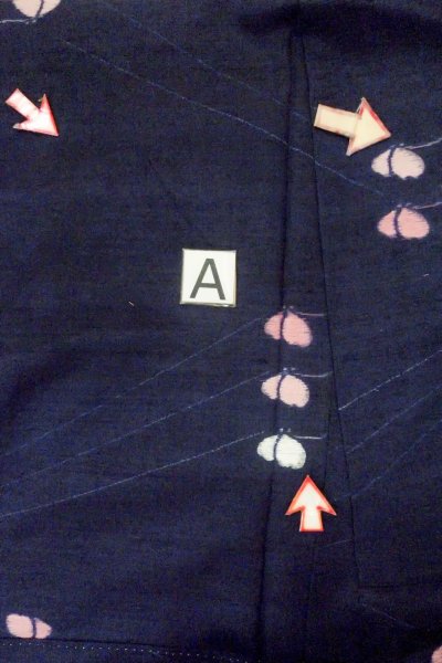 Photo12: P0408Y Vintage Japanese kimono Dark Navy Blue TSUMUGI pongee for women / Silk. Butterfly (Grade B) (12)