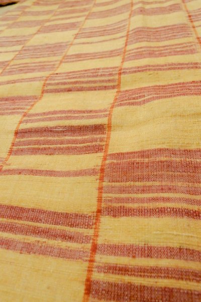 Photo9: P0408Z Vintage Japanese kimono Light Yellowish Golden Yellow TSUMUGI pongee for women / Silk. Line (Grade A) (9)