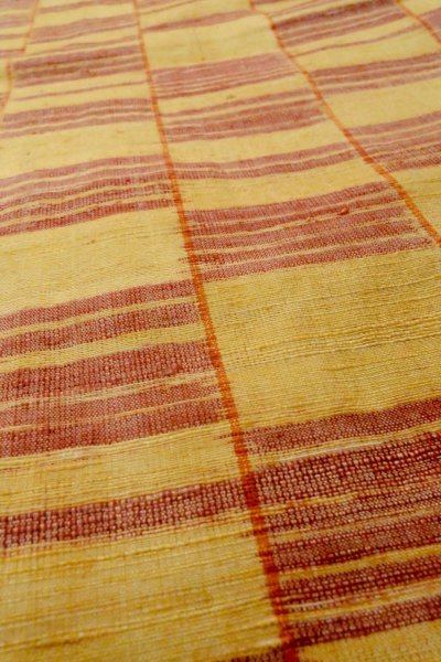 Photo10: P0408Z Vintage Japanese kimono Light Yellowish Golden Yellow TSUMUGI pongee for women / Silk. Line (Grade A) (10)