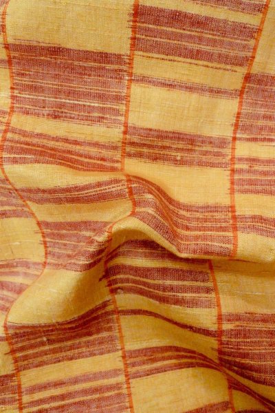 Photo12: P0408Z Vintage Japanese kimono Light Yellowish Golden Yellow TSUMUGI pongee for women / Silk. Line (Grade A) (12)