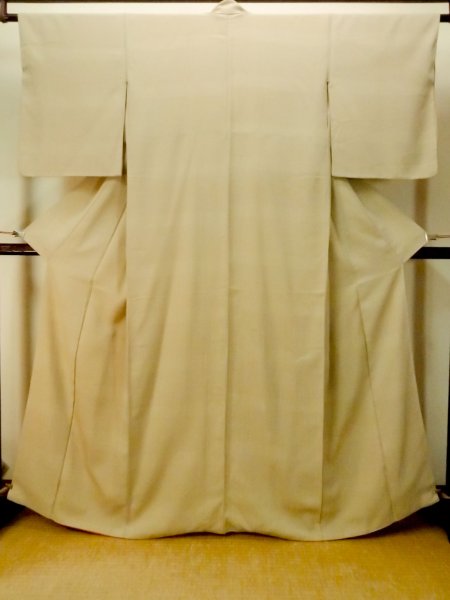 Photo2: P0409A Vintage Japanese kimono Light Beige ORI woven for women / Silk. Tortoise-shell pattern(Hexagonal pattern) (Grade C) (2)
