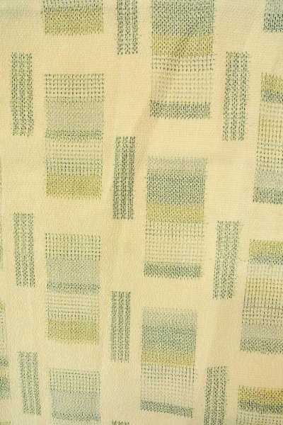 Photo1: P0409B Vintage Japanese kimono Light Ivory SHIOZAWA-TSUMUGI for women / Silk. Quadrangle (Grade B) (1)