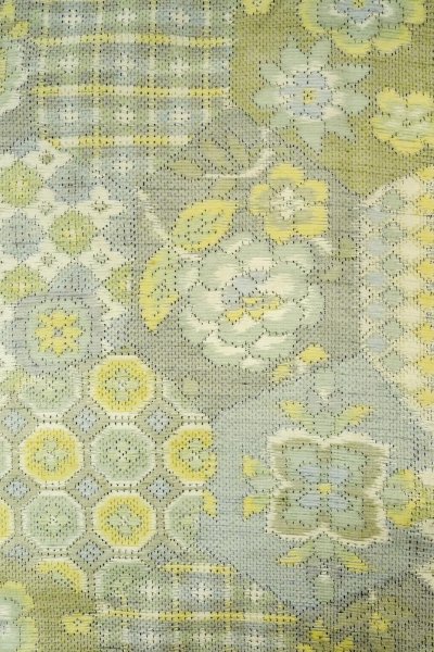 Photo4: P0409D Vintage Japanese kimono Pale Teal TOKAMACHI-TSUMUGI for women / Silk. Flower (Grade C) (4)