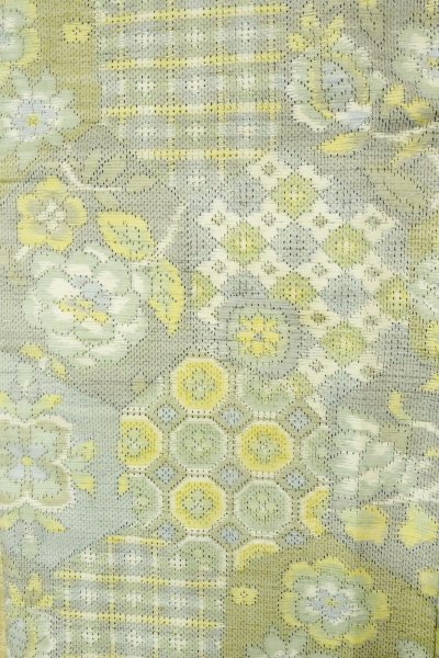 Photo5: P0409D Vintage Japanese kimono Pale Teal TOKAMACHI-TSUMUGI for women / Silk. Flower (Grade C) (5)