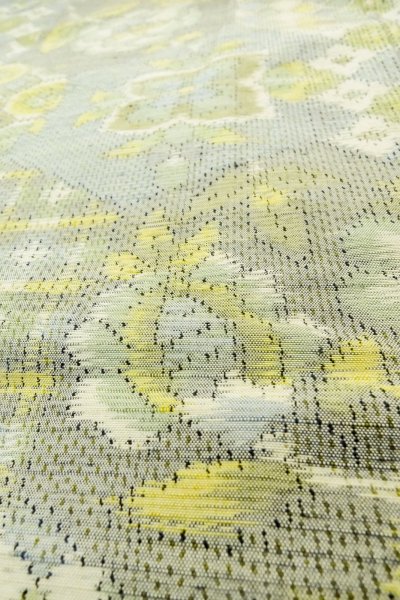 Photo10: P0409D Vintage Japanese kimono Pale Teal TOKAMACHI-TSUMUGI for women / Silk. Flower (Grade C) (10)