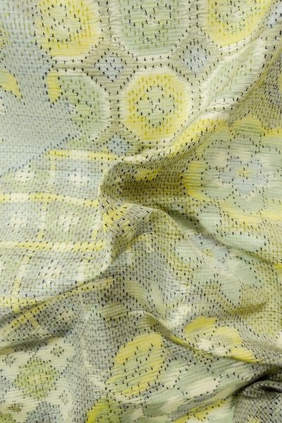 Photo11: P0409D Vintage Japanese kimono Pale Teal TOKAMACHI-TSUMUGI for women / Silk. Flower (Grade C) (11)